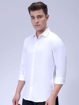 The Indian Garage Co - Men Slim Fit White Solid Full Sleeves Cutaway Collar Shirt