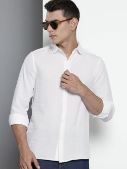 The Indian Garage Co - Men Regular Fit White Solid Full Sleeves Cutaway Collar Shirt