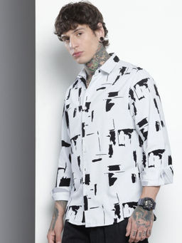 The Indian Garage Co - Men Regular Fit White Printed Full Sleeves Cutaway Collar Shirt