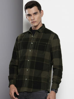 The Indian Garage Co - Men Regular Fit Green Checks Full Sleeves Cutaway Collar Shirt