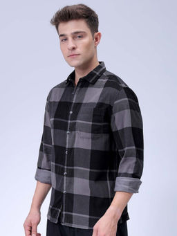 The Indian Garage Co - Men Regular Fit Grey Checks Full Sleeves Cutaway Collar Shirt
