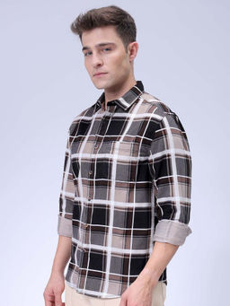 The Indian Garage Co - Men Regular Fit Brown Checks Full Sleeves Cutaway Collar Shirt