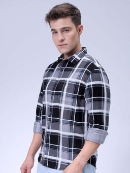 The Indian Garage Co - Men Regular Fit Grey Checks Full Sleeves Cutaway Collar Shirt