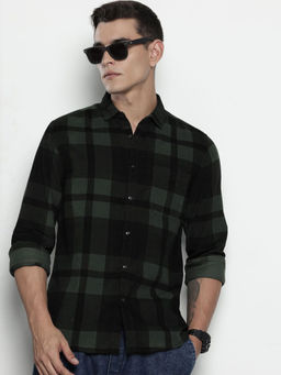 The Indian Garage Co - Men Regular Fit Green Checked Full Sleeves Cutaway Collar Shirt