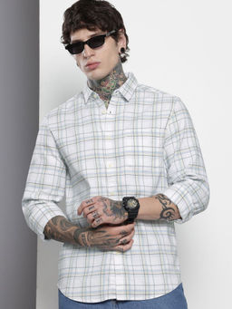 The Indian Garage Co - Men Slim Fit White Checked Full Sleeves Cutaway Collar Shirt