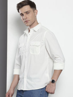 The Indian Garage Co - Men Regular Fit White Textured Full Sleeves Cutaway Collar Shirt
