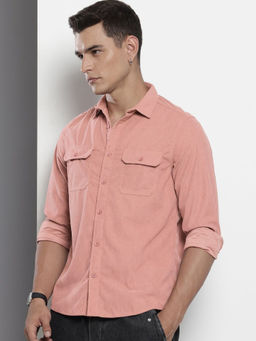 The Indian Garage Co - Men Regular Fit Pink Textured Full Sleeves Cutaway Collar Shirt