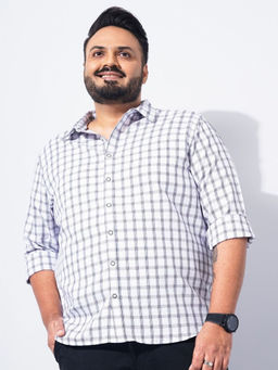 The Indian Garage Co - Men Regular Fit White Checkered Full Sleeves Cutaway Collar Casual Shirt