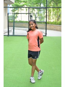 TRAINIKS - Girls Orange Poly/Spandex Colo block T-shirt