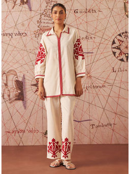 Lakshita - Women Ivory Embroidered Rayon Cotton Flex Co-Ord (Set of 2)