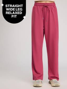 Nykd by Nykaa - Breathable Cotton Terry Wide-Leg Track Pants with Pockets, Grape - NYLE606