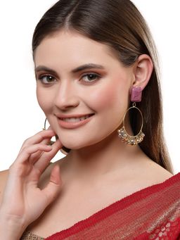 Dugran By Dugristyle - Pink and Gold Chand Bala Earrings with Natural Stones
