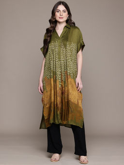 Ritu Kumar - Womens Viscose Printed Green Kurta