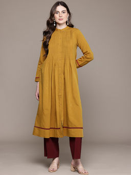 Ritu Kumar - Womens Cotton Solid Mustard Kurta