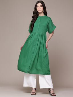 Ritu Kumar - Womens Viscose Solid Green Kurta