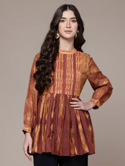 Ritu Kumar - Womens Cotton Printed Rust Kurti