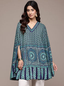 Ritu Kumar - Womens Viscose Printed Teal Top