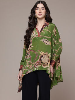 Ritu Kumar - Womens Viscose Floral Green Kurti