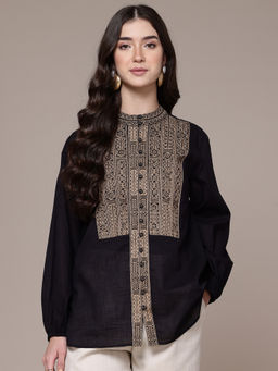 Ritu Kumar - Womens Cotton Embroidered Black Shirt