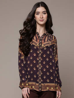 Ritu Kumar - Womens Viscose Printed Brown Shirt
