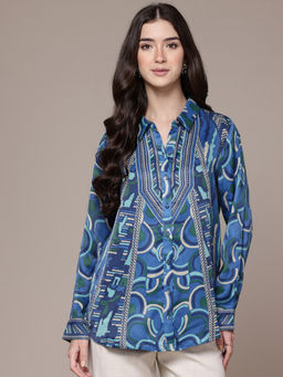 Ritu Kumar - Womens Viscose Geometric Blue Shirt