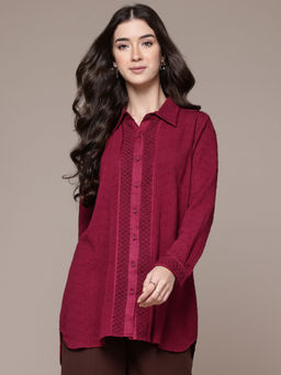Ritu Kumar - Womens Cotton Solid Maroon Shirt