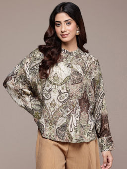 Ritu Kumar - Womens Viscose Paisley Grey Shirt