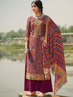 Stylee LIFESTYLE - Purple Pashmina Printed Unstitched Dress Material (Set of 3)