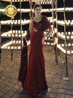 B'Infinite - Vermilion Veil Pre Draped Saree with Stitched Blouse