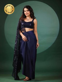 B'Infinite - Sapphire Dazzling Pre Draped Saree with Stitched Blouse