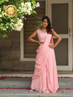 Bud & Tulip - Blush Draped Saree with Semi Stitched Blouse
