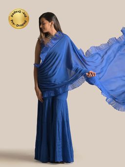 Cupid Cotton - Hana Blue Drape Saree with Stitched Blouse
