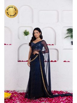 DEASHA INDIA - Kairi Midnight Blue Pre Draped Saree with Stitched Blouse