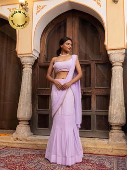 DEASHA INDIA - Lavender Pre Draped Saree with Stitched Blouse