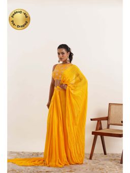 DEASHA INDIA - Niara Yellow Pure Silk Pre Draped Saree with Stitched Blouse