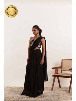 DEASHA INDIA - Sanika Black Pre Draped Ruffle Saree with Stitched Blouse
