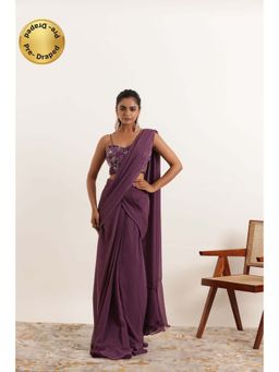DEASHA INDIA - Tamanna Regal Purple Pre Draped Ruffle Saree with Stitched Blouse