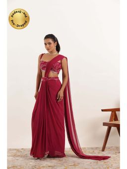 DEASHA INDIA - Alina Cherry Pink Pre Draped Saree with Stitched Blouse