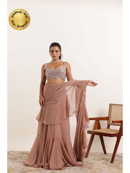 DEASHA INDIA - Ameera Mauve Chiku Ruffle Pre Draped Saree with Stitched Blouse