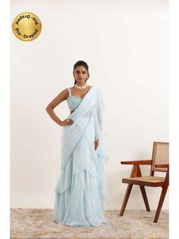 DEASHA INDIA - Anoushka Powder Blue Ruffle Saree with Stitched Blouse