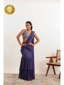 DEASHA INDIA - Aarushi Cyber Grape Ruffle Saree with Stitched Blouse
