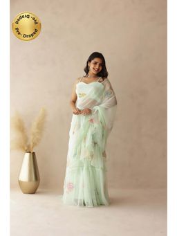 DEASHA INDIA - Jiya Green Hand Painted Pre-Draped Saree with Stitched Blouse