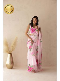 DEASHA INDIA - Yuvika Pink Hand Painted Pre-Draped Saree with Stitched Blouse