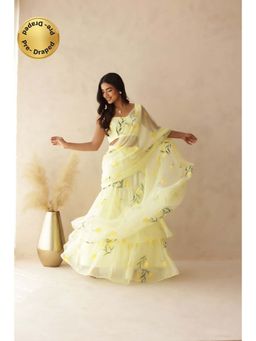 DEASHA INDIA - Eshanya Yellow Hand Painted Pre-Draped Saree with Stitched Blouse