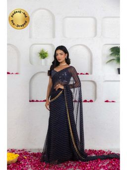 DEASHA INDIA - Kairi Midnight Blue Leheriya Predraped Saree with Stitched Blouse