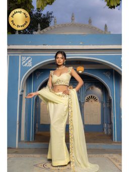 DEASHA INDIA - Mahesha Lemon Yellow Pre Draped Saree with Stitched Blouse