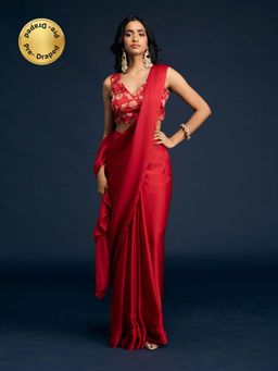Gajra Gang - Red Ready to Wear Saree with Stitched Blouse Diwalicious (Set of 2)