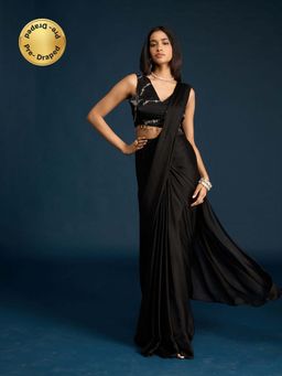 Gajra Gang - Black Ready to Wear Saree with Stitched Blouse Diwalicious (Set of 2)