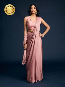 Gajra Gang - Pink Ready to Wear Saree with Stitched Blouse Diwalicious (Set of 2)