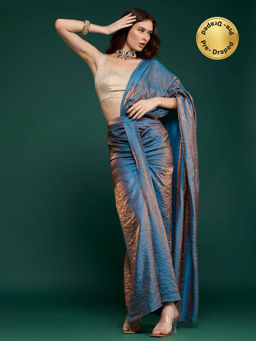 Gajra Gang - Blue Tissue Ready to Wear Cowl Saree Nani's Almari